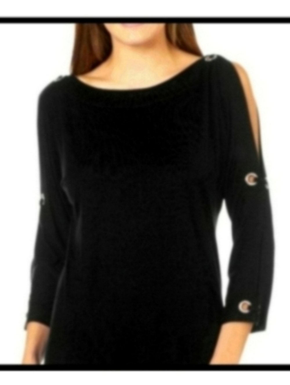 Black Rhinestone Knit Top Rhinestone Crystal Grommets Dressy Medium - Picture 3 of 11